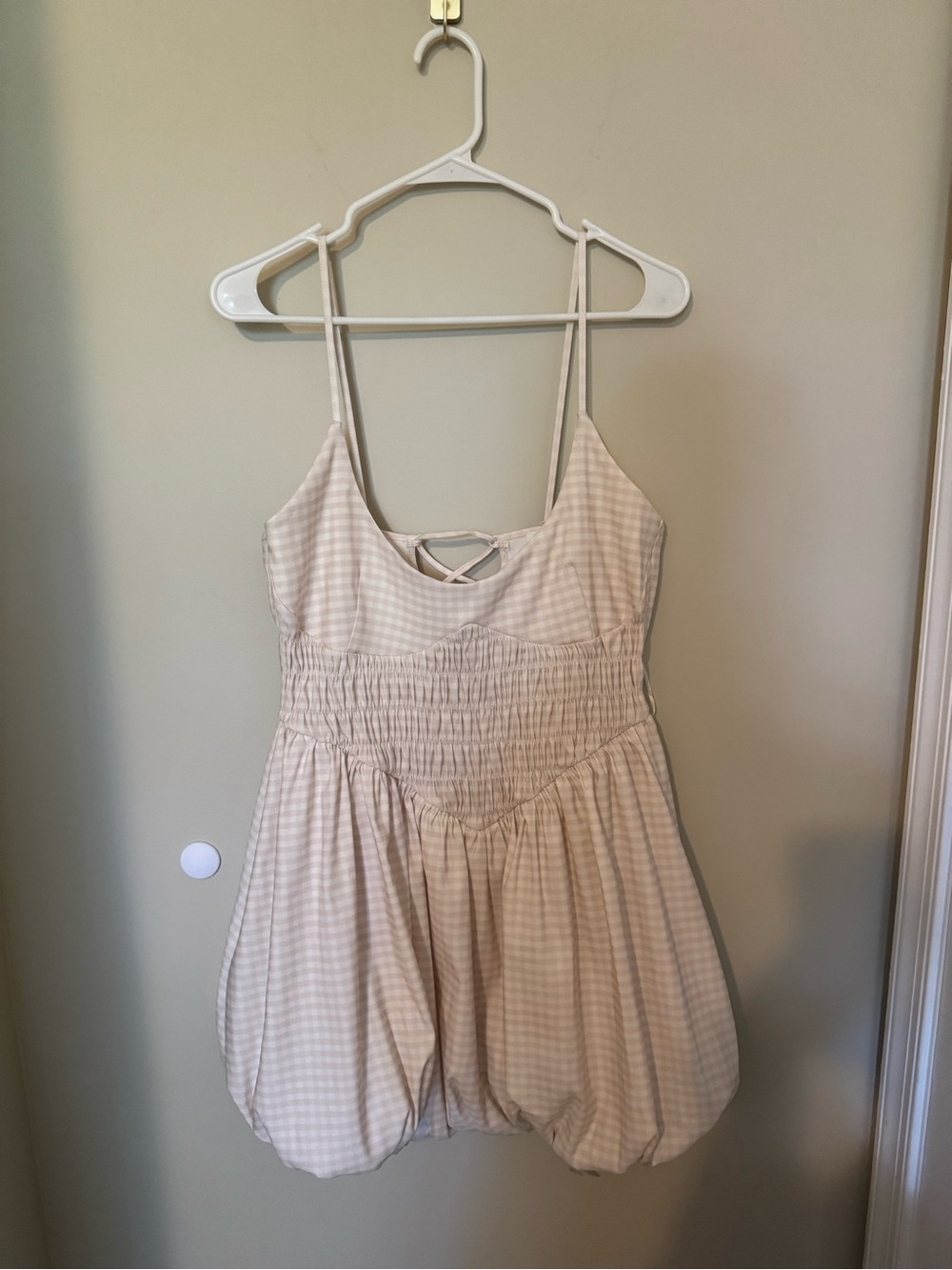 Zara Cream Gingham Smocked Bubble Romper